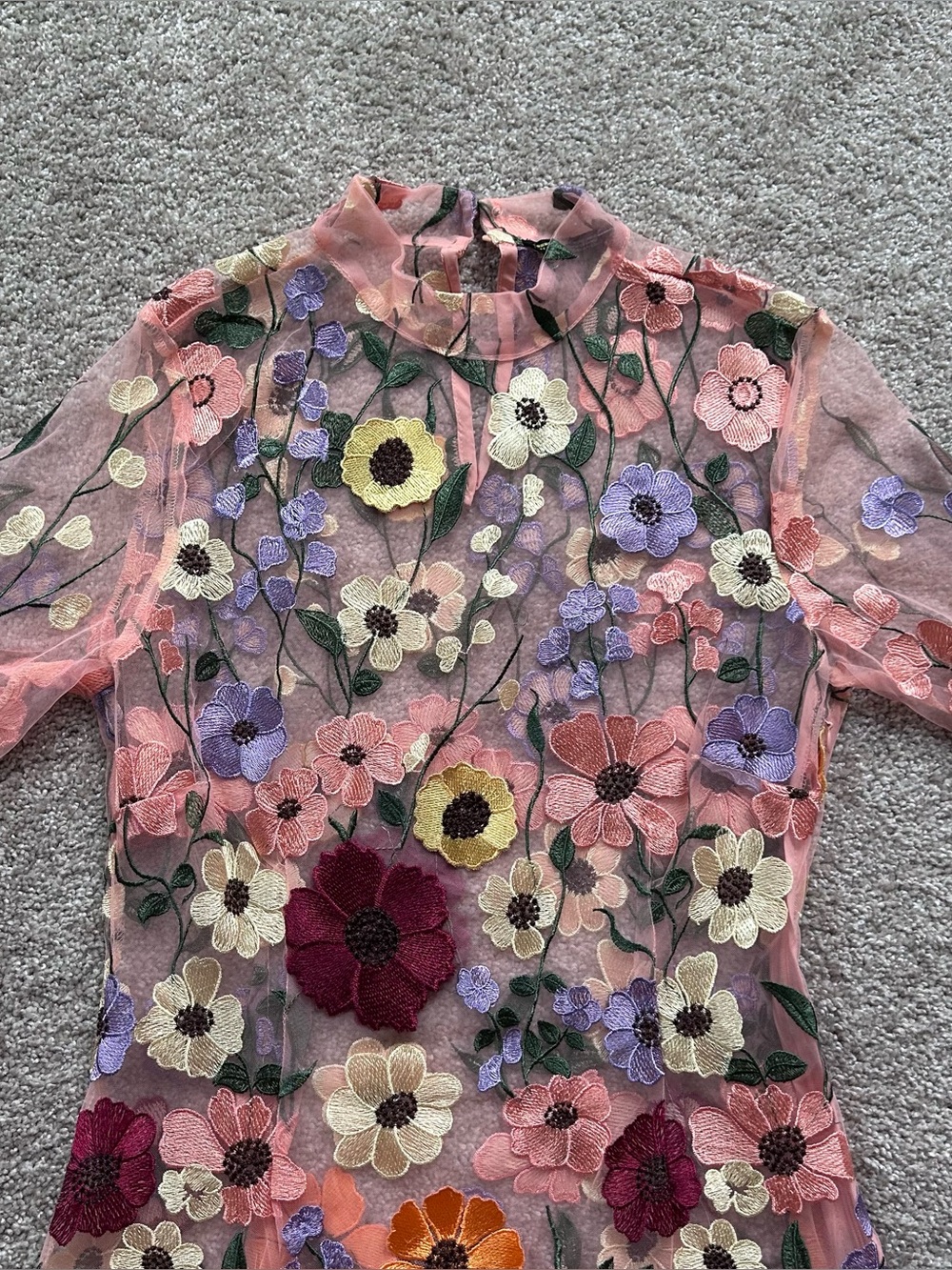 Finesse Floral Mesh Dress M Taylor Swift Inspired Grammy Look Embroidered Sheer - Picture 3 of 14